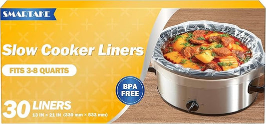 SMARTAKE Slow Cooker Liners, Large Size 13"x 21" Disposable Cooking Bags, Fit 3QT to 8QT for Slow Cooker, Cooking Trays, Suitable for Oval & Round Pots, 30 Liners