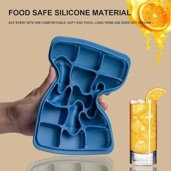 Ice Cube Trays Set of 3, Easy Release 15 Flexible Silicone Ice Cube Molds with Removable Lid Reusable Freezer Ice Trays Stackable for Whiskey, Baby Food, Green+Blue+Grey