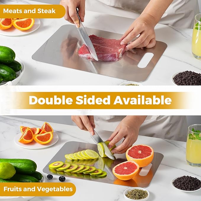 Tavano Titanium Cutting Board,100% Pure Titanium Cutting Boards for Kitchen,Double-side Available Cutting Board for Vegetables,Meat,Fruits,Easy to Store and Clean(M+L)