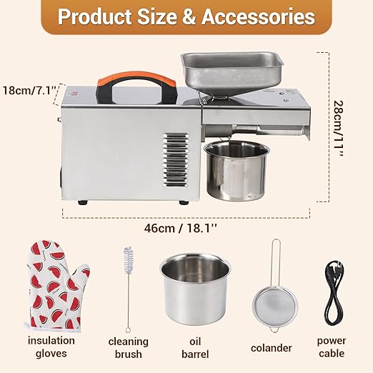 900W Oil Press Machine, Automatic Cold& Hot Electric Oil Press Extractor, 340 Food Stainless Steel,Ideal for Pressing Peanut, Sesame Seeds, Walnut, Almond, Pumpkin, Rapeseed