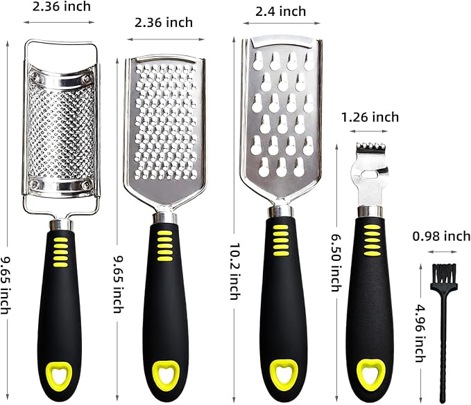 5 Pcs Stainless Steel Cheese Grater with Handle, Handheld Lemon Zester Grater with Handle, Hand Graters for Kitchen Graters & Peeler & Slicer, for Vegetable Fruit Kitchen Aid, with 1 Brush & 1 Box