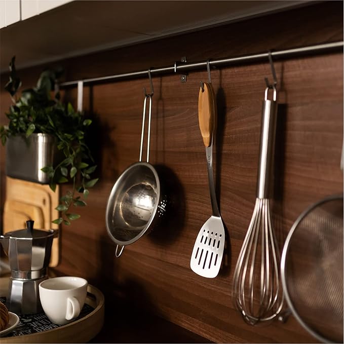 Deiss PRO Metal Spatula with Comfortable Wooden Handle - Kitchen Turner for Scraping, Turning Meat, Mixing Scrambled Eggs - Heat Resistant, Fish, Pancake Spatula (WOODEN)
