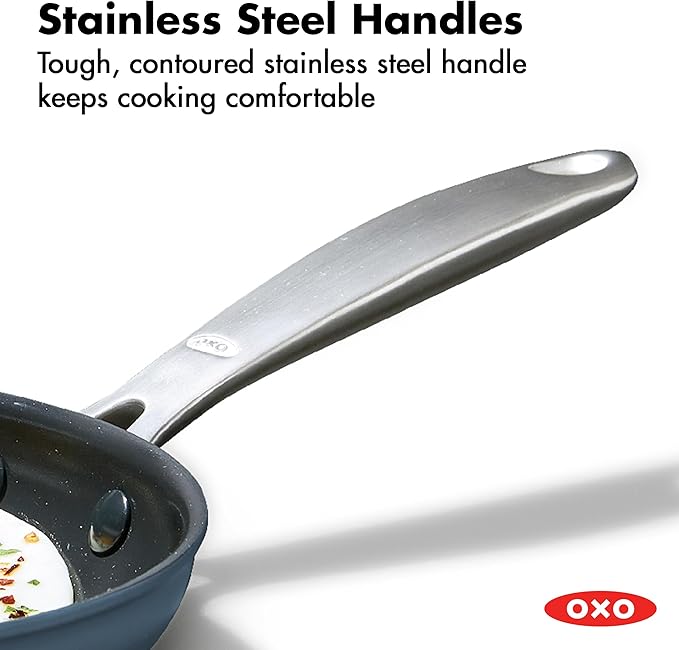 OXO Enhanced 12” Nonstick Frying Pan Skillet with Lid, Ceramic PFAS-Free Cookware, Stainless Steel Handle, Eggs & Omelets, Dishwasher & Oven Safe, Storm Blue