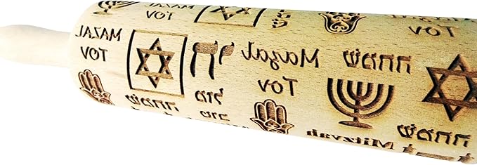 HANUKKAH Rolling pin Jewish holiday symbols laser engraved embossing dough roller for homemade cookies