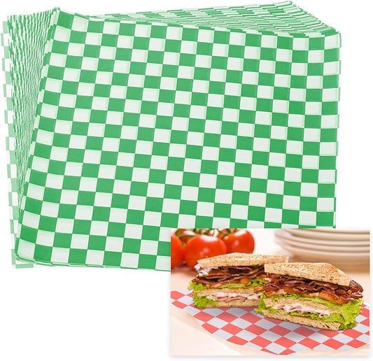 PATIKIL 8.7" x 8.7" Waxed Paper Sheets, 100Pcs Square Pattern Oil-absorbing Dry Food Wrapping Paper for Bakery Coffee Shop Home Baking Kitchen DIY, Green