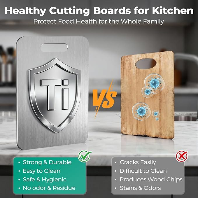 Katuchef Titanium Cutting Board - Upgraded 100% Pure Titanium Cutting Boards for Kitchen Non Toxic, Double-Grade Hygiene Durable Non Moldy Dishwasher Safe Meat Fruit Metal Board (1PC 12 * 18 Inch)