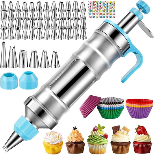 Cake Decorating Tools Supplies Kit: 164pcs Baking Accessories - Piping Bags and Icing Tips Set - Puffs Cupcake Frosting Piping Bakery Set for Adults Beginners or Professional, Blue