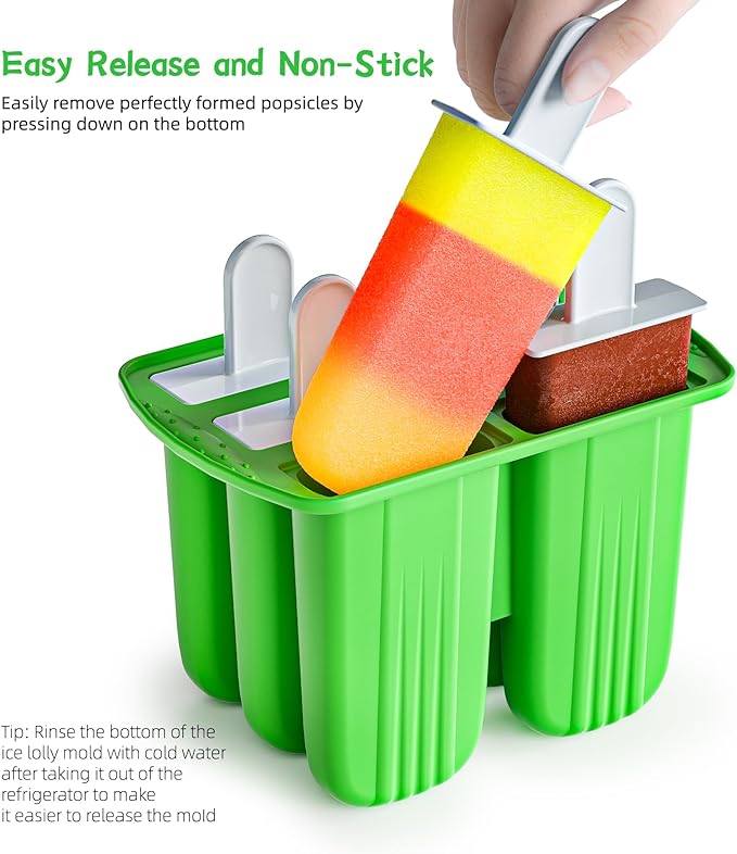 6 Pieces Silicone Popsicle Molds,Easy-Release BPA-Free,Ice Pop Mold Ice Cream Molds For Kids,With 6 PCS Plastic Stick+Cleaning Brush(Dark Green)