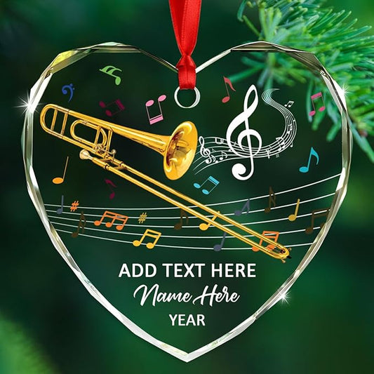 Personalized Trombone Instrument Glass Hanging Xmas Ornament, Customized Text Year Name Trombone Lover Christmas Ornaments Gift for Women Men Daughter Son Friends Besties, Unique Trombones Ornament