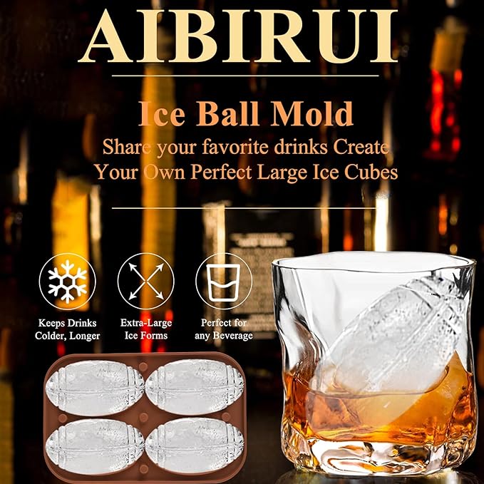 Whiskey Ice Cubes Mold,Football Gift Ball Ice Maker Mold,Fun Shapes 2.5 INCH,Football ice mold for Super Bowl Party,Football Accessories for Men,Silicone Ice Cube Tray for Cocktails,Bourbon