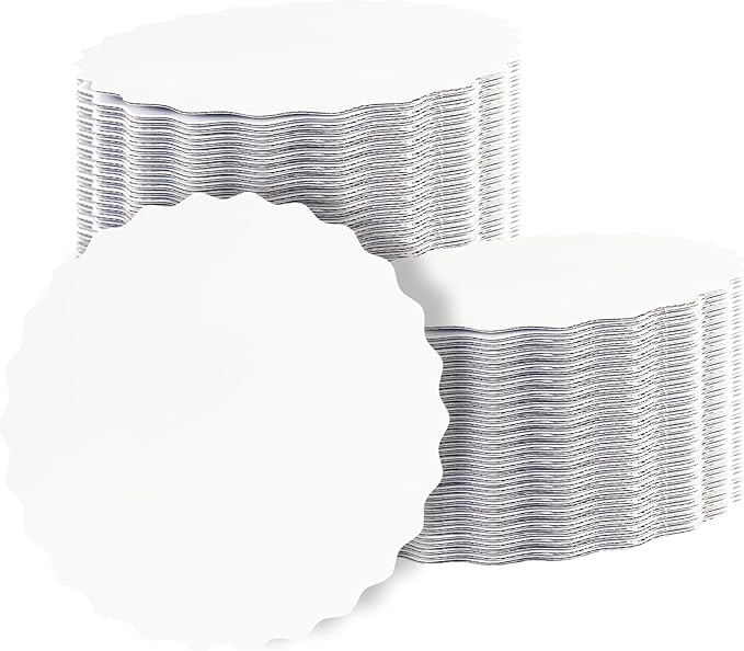 qiqee 8 Inch White Wave Cake Boards Round 50-Packs Circles Rounds Base Food-Grade Cardboard Wave Cake Plate（Thinner But Stronger）