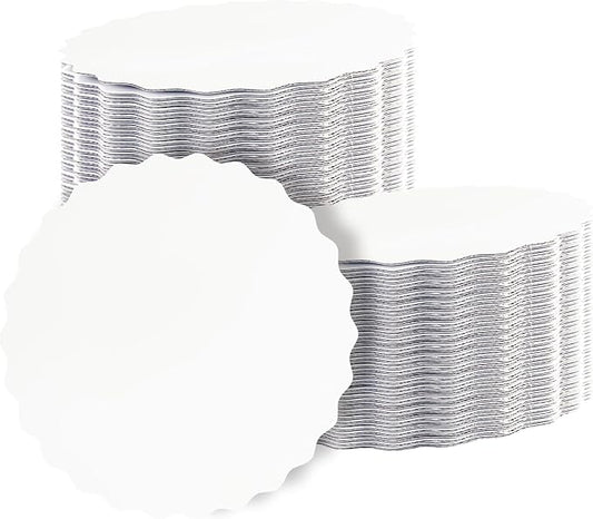 qiqee 8 Inch White Wave Cake Boards Round 50-Packs Circles Rounds Base Food-Grade Cardboard Wave Cake Plate（Thinner But Stronger）