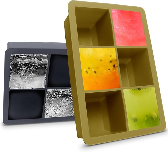 Silicone Ice Cube Trays with Lids,Large Square Ice Cube Molds for Freezer, Whiskey, Cocktail, Stackable Flexible and Reusable & Easy Release BPA Free (2 Pack&Dark Gray and Army green)
