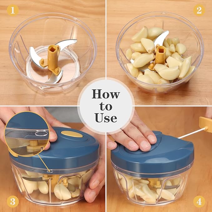 Cambom Manual Food Chopper Vegetable Cutter, Hand String Vegetable Chopper Onions Cutter for Vegetable Fruits Nuts BPA Free Food Safe Material, 550ml Yellow
