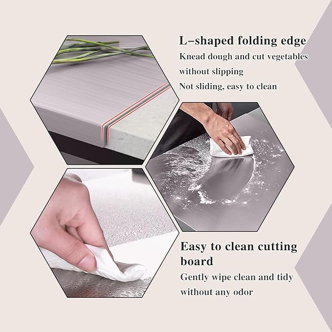 Stainless Steel Cutting Board for Kitchen - 304 Stainless Steel Chopping Boards for Baking, Double-Sided Use for Raw & Cooked Food - Ideal for Homemade Pasta, Pizza & Bread Making (19.6×23.6×0.06")