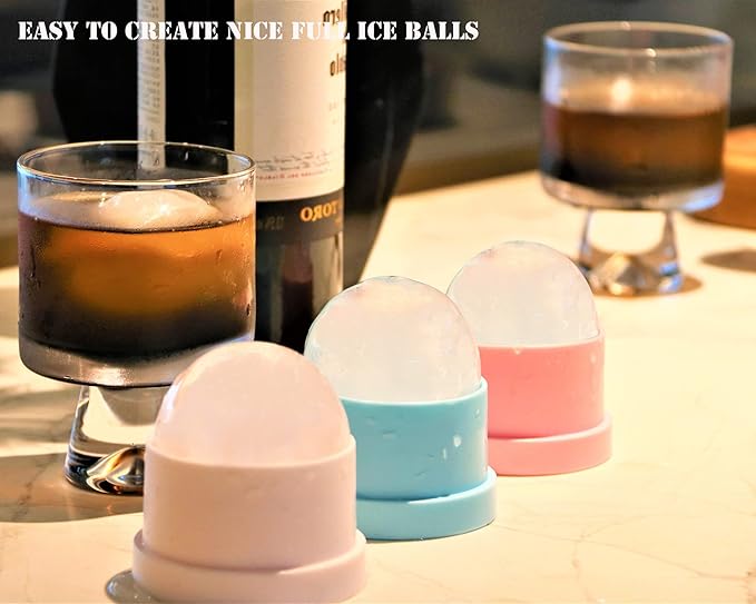Ice Ball Maker Mold - Set of 4, Round Ice Cube Mold, 2.4 Inch Sphere Ice Cubes for Whiskey, Cocktails, Bourbon (4, White)