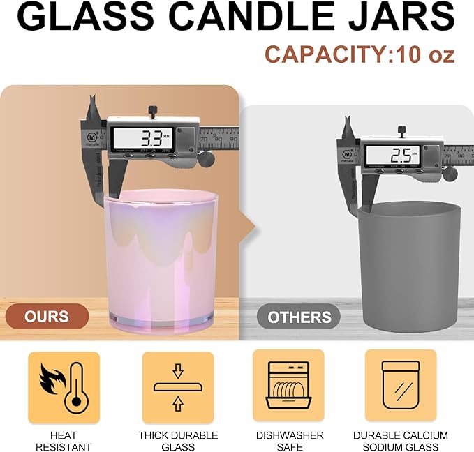 10 OZ Thick Candle Jars for Making Candles 15 Pcs, Empty Jars with Wood Lids for Candle Making, Sample Container, Glitter Pink