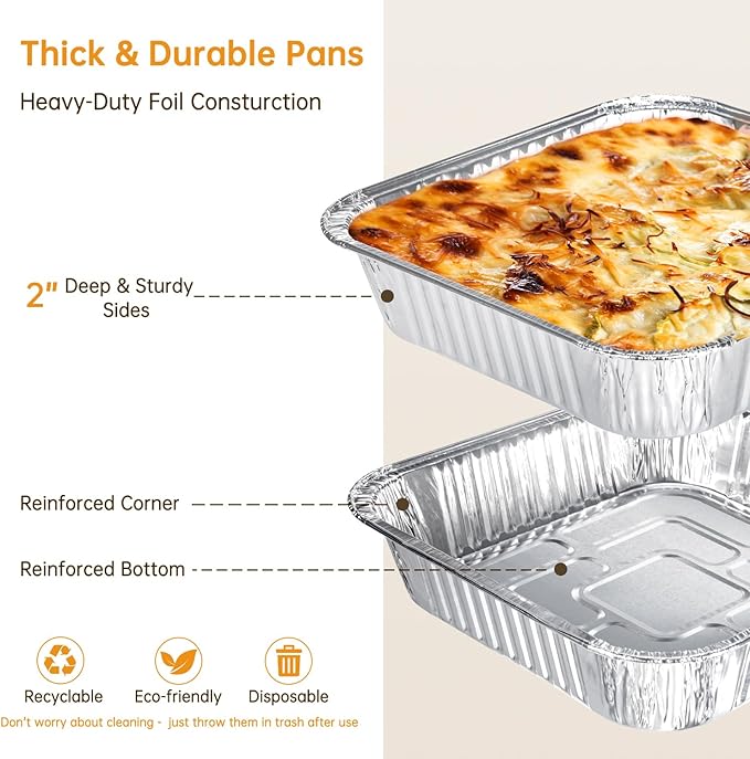 Aluminum Pans 8x8-10 Pack Disposable Foil Pans, Heavy Duty Aluminum Roasting Trays for Baking, Cooking, Heating, Storing, Prepping Food