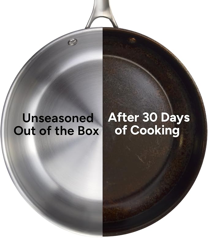 STRATA Carbon Steel Clad 10.5" Frying Pan Skillet, 3-Ply Carbon Steel Cookware with Aluminum Core, Lightweight (2.4 lbs), Even Heating, Stick-Resistant When Seasoned, Versatile & Fast-Heating