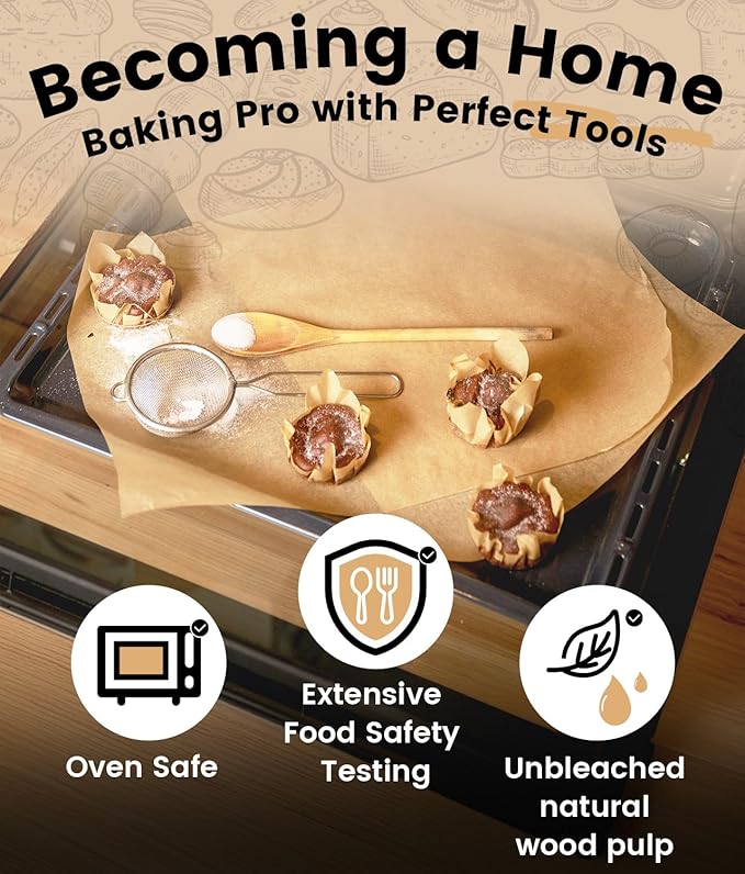 300 PCS Unbleached Parchment Paper Sheets for Baking 12x16 Inches, Non-Stick and Non-Toxic Precut Parchment Sheets for Oven, Cooking, Grilling, Air Fryer and Steaming - Fit for Half Sheet Pans