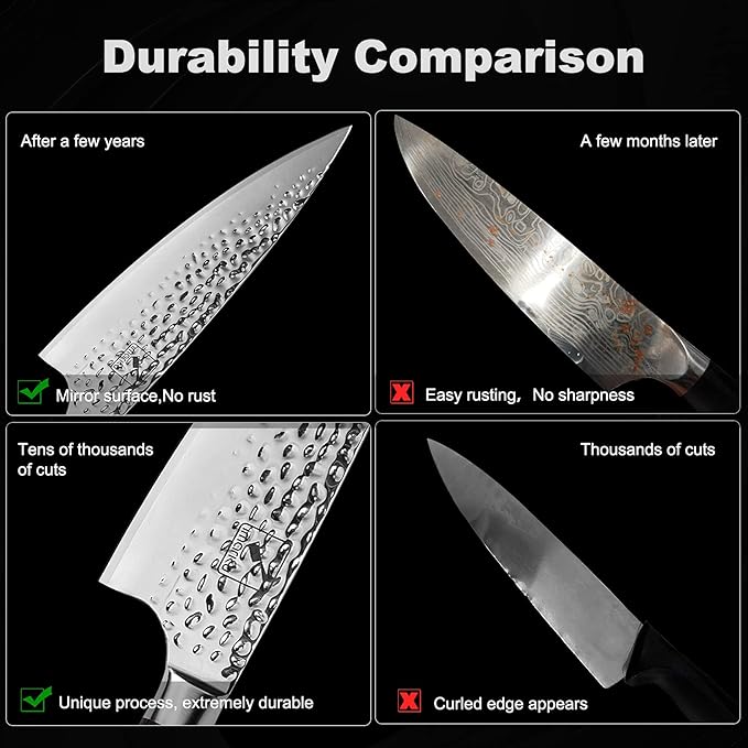 imarku Damascus Chef Knife, 8 Inch Kitchen Knife Ultra Sharp Cooking Knife HC German Stainless Steel Japanese Knife for Kitchen, Hand-Hammered Design, Ergonomic Handle, Christmas Gifts for Women Men