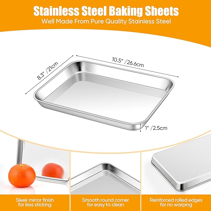 Homikit 1 Pack Baking Sheet, 10 x 8 Inch Stainless Steel Cookie Tray Set for Cooking Toasting, Small Metal Toaster Oven Baking Pan Non Stick, Rustproof & Mirror Finish, Dishwasher Safe