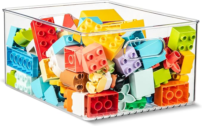 Clear Plastic Organizer Bins with Handles for Home Organization. Storage Containers for Organizing Fridge, Freezer, Cabinet. Pantry, Great for Kitchen, Garage, Laundry Room. 10"x8"x5"