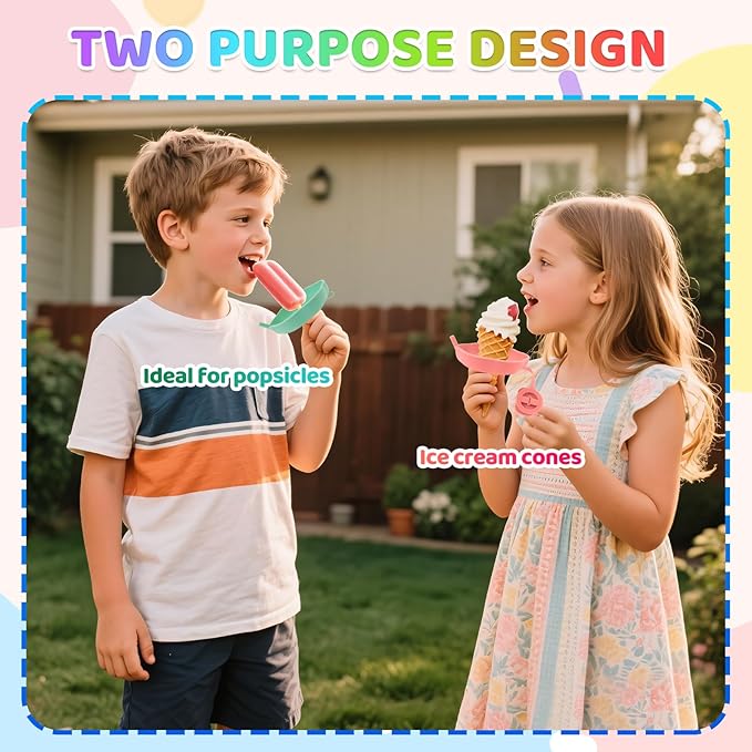 Silicone Popsicle Holders, BPA-Free Silicone, Mess Free for Kids Frozen Ice Cream Cone Holder with Straw, Reusable, with Storage Box, Perfect for Summer Gatherings and Outdoor Picnics (4 Pack)