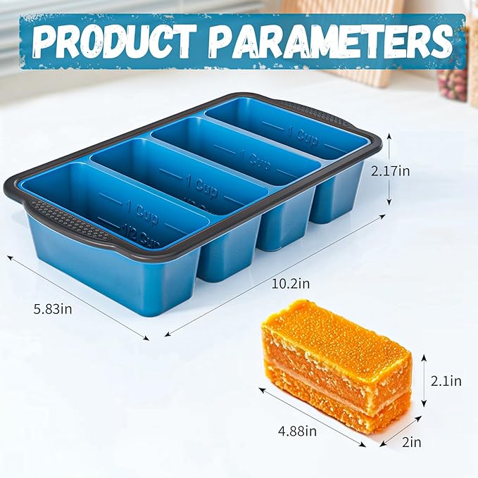Silicone Freezer Tray With Lid, 8 Large 1 Cup Soup Freezer Molds, Soup Freezer Container for Meal Prepping, Large Ice Cube Tray， Perfect for Storing Leftovers, Sauces, Lasagna, 2-Pack