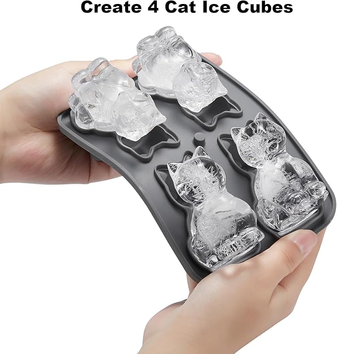 Nax Caki 3D Cat Ice Cube Mold Fun Shapes, Cat Lover Gifts for Women & Mom, Cute Large Craft Ice Mold, Big Ice Cube Trays for Whiskey Cocktails Bourbon