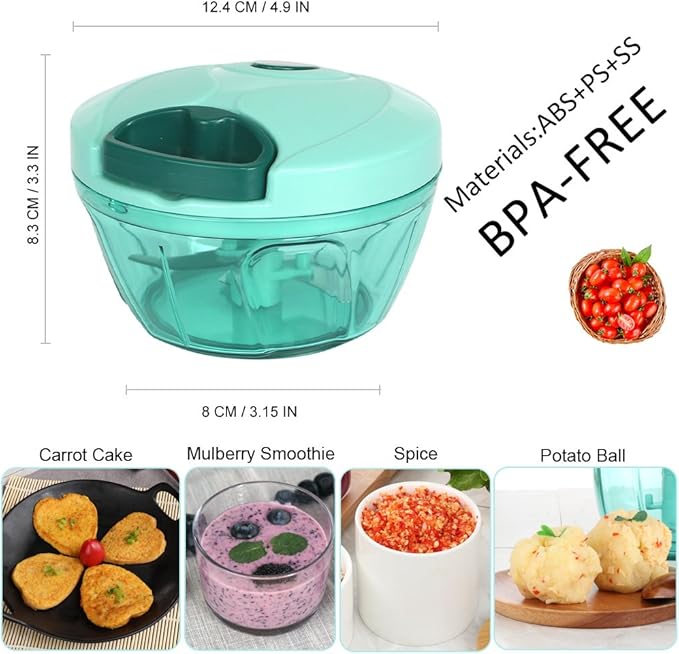 Ourokhome Manual Food Processor Vegetable Chopper, Portable Hand Pull String Garlic Mincer Onion Cutter for Veggies, Ginger, Fruits, Nuts, Herbs, etc., 500ml, Blue