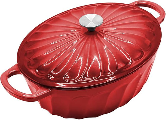 Enameled Oval Dutch Oven Pot with Lid, 7 QT Cast Iron Dutch Oven with Dual Handles for Cooking, Bread Baking, Frying, Non-stick Enamel Coated Oven (7 QT Gradient Red)