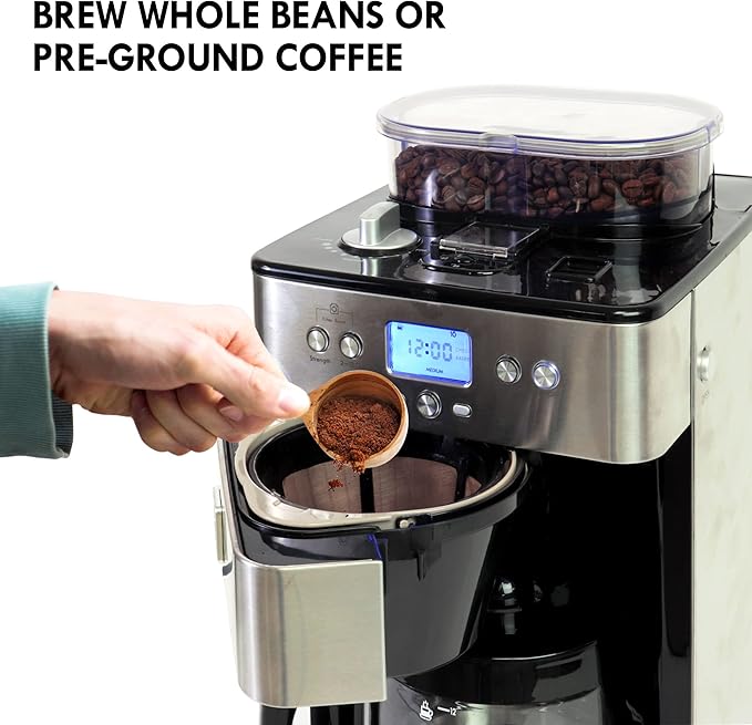 Kenmore Elite Grind and Brew Coffee Maker - Built-In Grinder, Automatic Drip Coffee Machine, 12 Cup Programmable Brewer, Bean Grinder and Ground Coffee Brewer, Coffee Maker and Grinder Combo