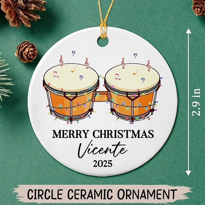 Awesome Bongo Drum Ceramic Ornament Gift for Women Men Dad Mom Brother Sister, Customized Text Year Name Instrument Player Christmas Ornament 2025, Personalized Bongo Drum Ceramic Christmas Ornaments