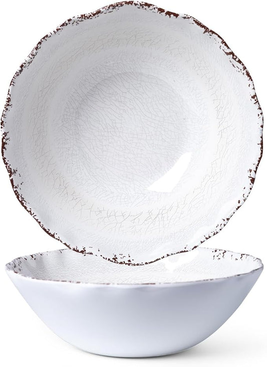 LEHAHA Rustic White Melamine Large Serving Bowl, 2 pieces Set,12 inches (130 OZ) Larger Salad Bowl, Lightweight and Unbreakable Mixing Bowl, BPA Free Melamine Bowls, Dishwasher Safe…
