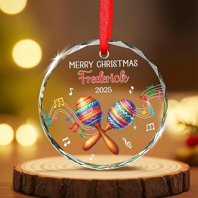 Maracas Player Christmas Glass Ornament, Personalized Musical Instrument Xmas Ornament with Text & Name, Maracas Glass Keepsake Gifts for Music Lover, Custom Instrument Lover Ornaments Christmas 2025