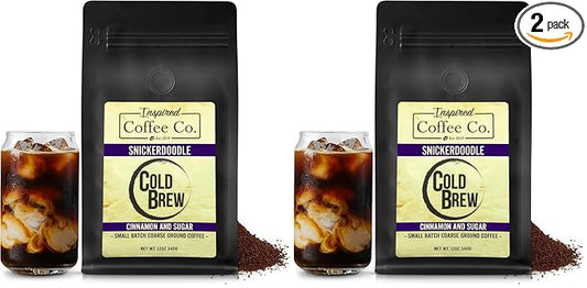 Snickerdoodle - Flavored Cold Brew Coffee Grounds for French Press - Inspired Coffee Co. Local Coarse Ground Coffee for Cold Brew - Resealable Bag 12 oz (Pack of 2)