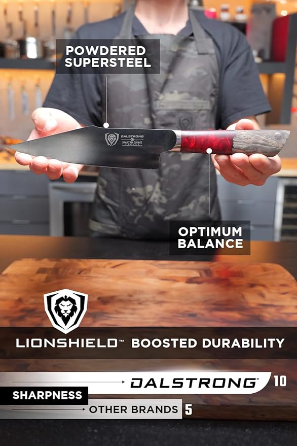 Dalstrong Santoku Knife - 7 inch - Spartan Ghost Series - Premium American Forged S35VN Powdered Steel Kitchen Knife - Razor Sharp Kitchen Knife - Maple & Red Resin Handle - Vegetable Knife - Sheath