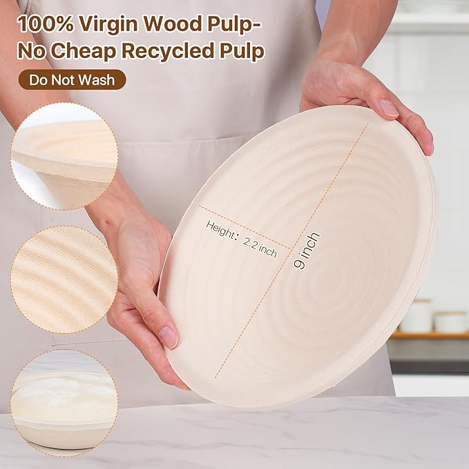 Deluxe Sourdough Starter Kit with Wood Pulp Round & Oval Bannetons & Personalized 34 oz Sourdough Starter Jar Air Flow Lid, Bread Sling Scrapers & Bag Complete Sourdough Bread Baking Supplies