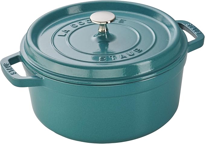 STAUB Cast Iron Round Cocotte, Dutch Oven, 4-quart, serves 3-4, Made in France, Turquoise