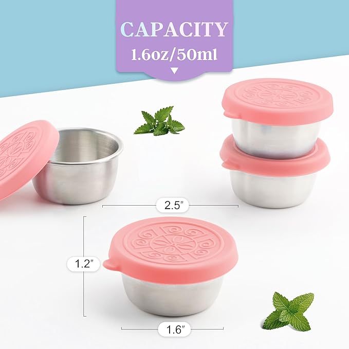 6x1.6 Oz Salad Dressing Containers With Lids, Small Leakproof Reusable Stainless Steel Salad Dressing Container To Go For Lunch Boxes,Sauce containers, Picnics,Travel Meal Prep And Kitchen Storage.
