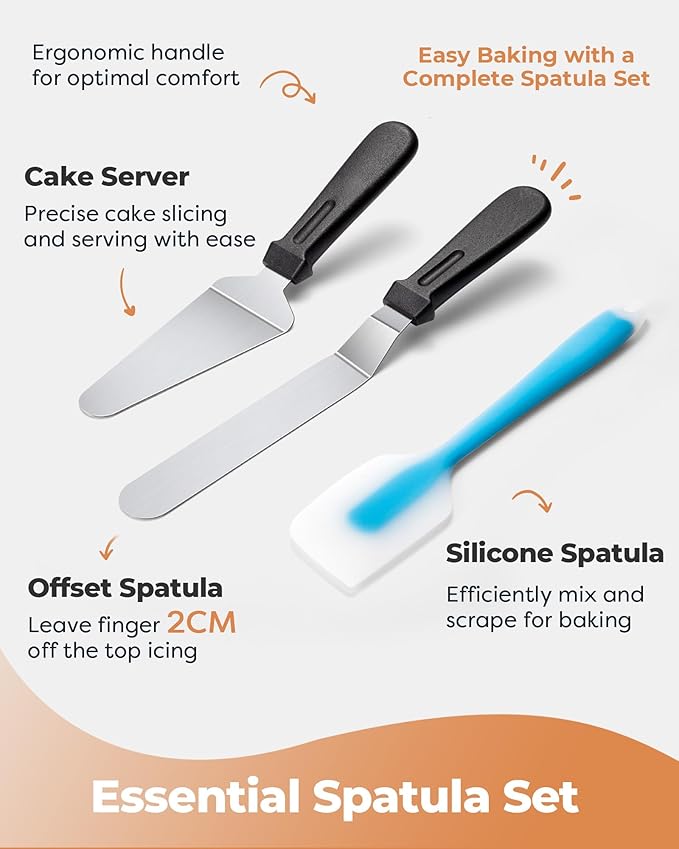 Kootek Aluminium Cake Turntable Set, Baking Tools with Revolving 12" Cake Stand for Decorating, 12.7" Offset Spatula, 3 Stainless Steel Frosting Icing Smoother, Cake Serve Cake Decorating Kit Supplies