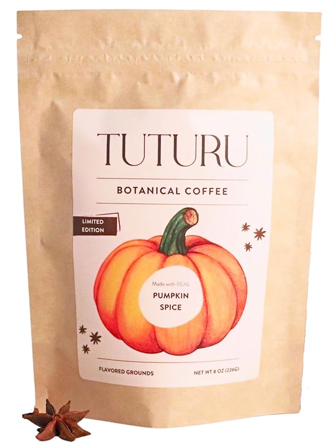 Organic Pumpkin Spice Ground Coffee | Real Pumpkin Spices | Medium Roast, Flavored Coffee | Smooth Low-Acid | Perfect for Drip, Pour Over or Cold Brew | 8 oz, 22 Servings