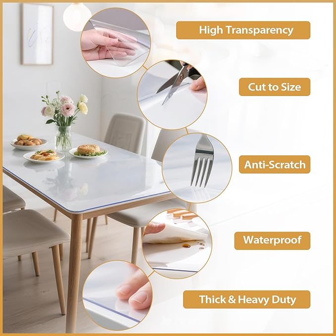 Frosted Table Protector 24 x 48 Inch, 1.4mm Thick Waterproof PVC Plastic Table Cover, Durable Table Pad for Dining Room, Kitchen, Writing Desk, and Coffee Tables