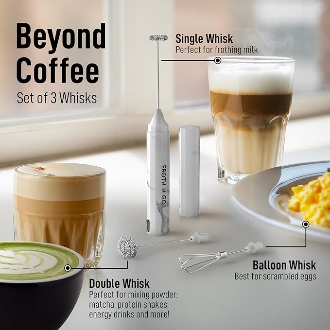 Zulay Kitchen FrothMate Powerful Milk Frother Portable & Compact Handheld Foam Maker Lattes, Cappuccinos (Marble, Froth N Go)