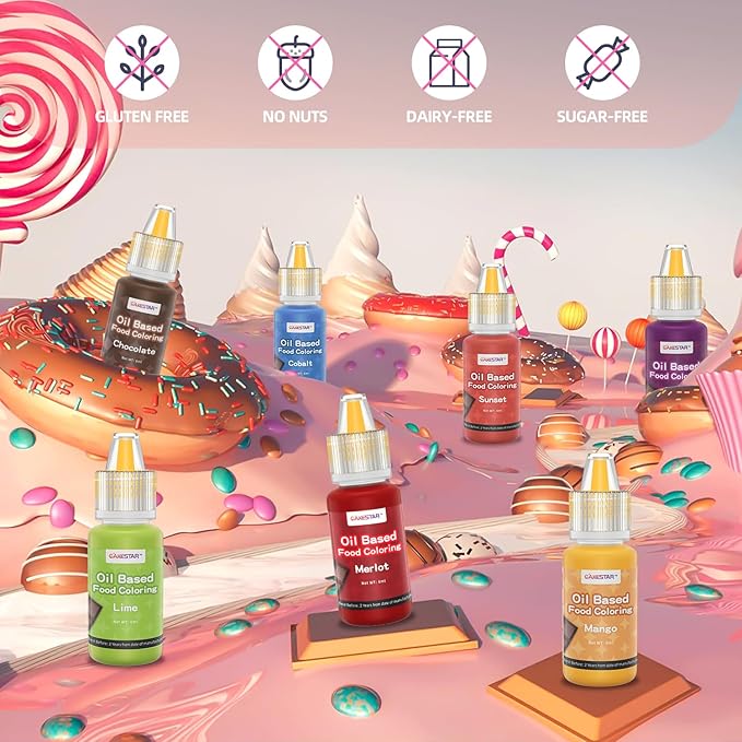 Oil Based Food Coloring,24 Colors Food Coloring Set for Cake Decorating,Chocolate,Baking,Edible Oil Food Dye for Butter,Cookies,Fondant(.20 fl.oz/bottle)