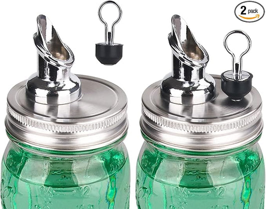 Free Flow Spout for Mason Jar,for spout regular mouth size Mason Jar 70mm lid, 2 Pack (Zinc alloy) jars not included
