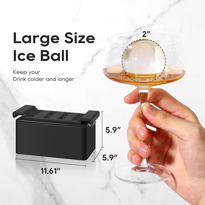 Clear Ice Ball Maker Mold, 8 Large Whiskey Ice Cubes Mold, 2 Inch Round Silicone Ice Molds for Cocktails, Idea Gifts for Dad Boyfriend Boss Men who Have Everything