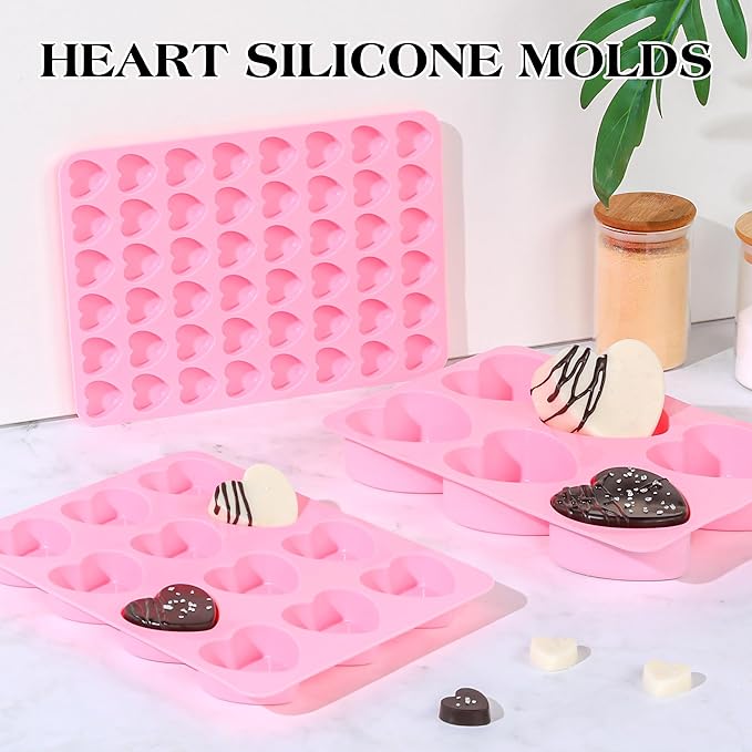 2 Inch Heart Shaped Silicone Molds for Chocolate, Candy, Gummy, Soap (Set of 2, Pink)