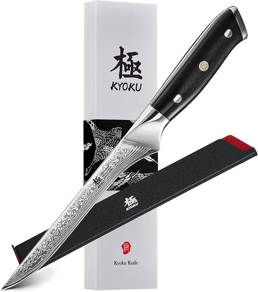 KYOKU Boning Knife - 7" - Shogun Series - Japanese VG10 Steel Core Forged Damascus Blade - with Sheath & Case